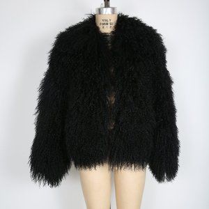 Vintage 80s 90s - Black Mongolian Shaggy Fur Coat Size Large